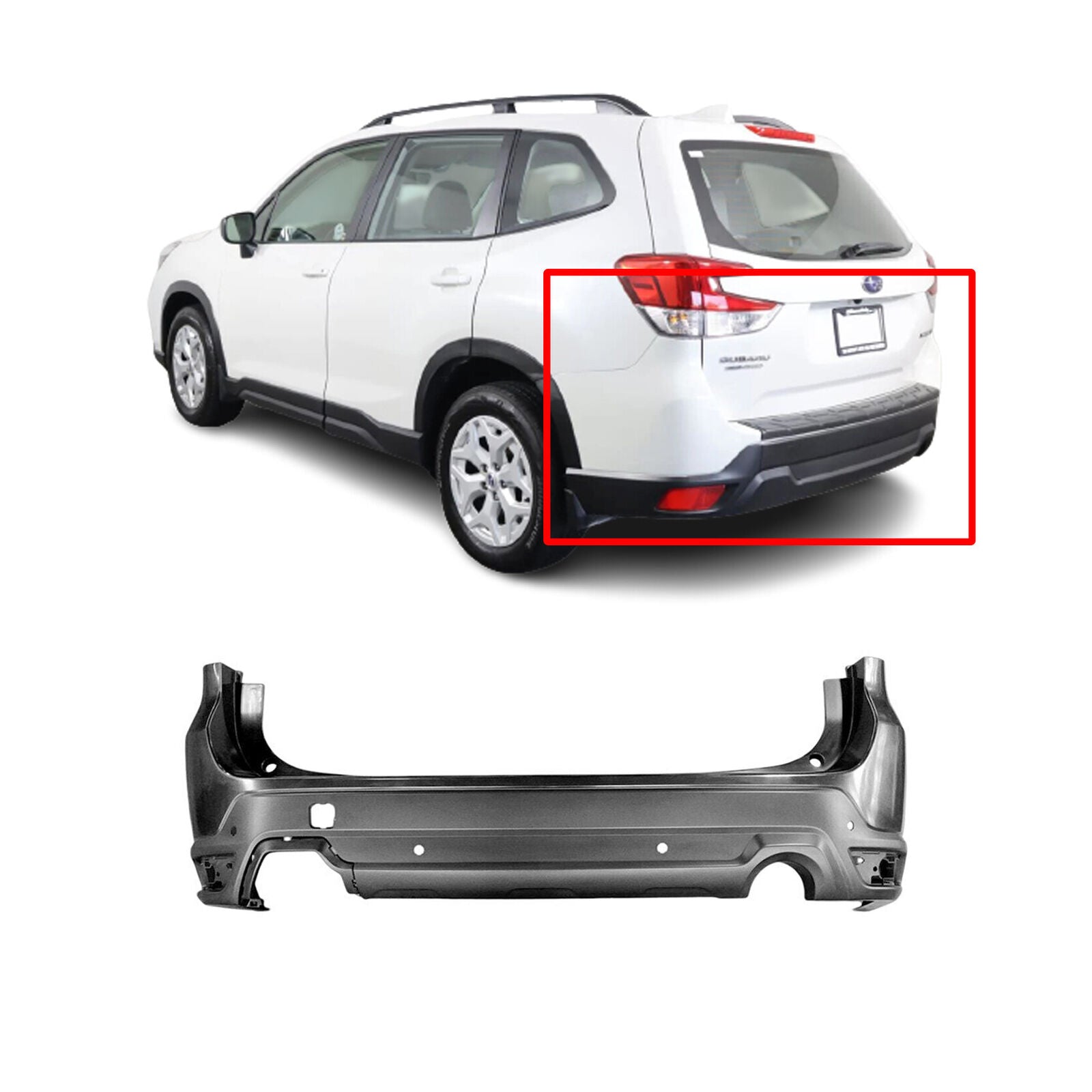 2019-2020 SUBARU FORESTER; Rear Bumper Cover; BASE/CONVENIENCE/LIMITED/PREMIUM w/Sensor Painted to Match